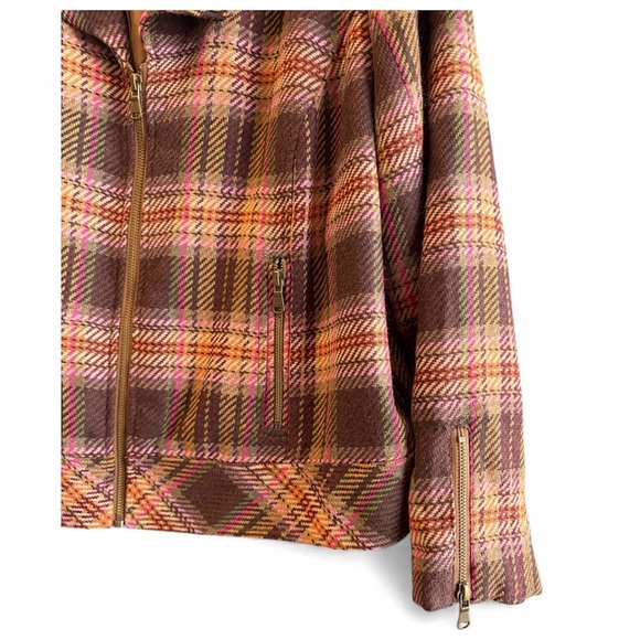 CJ Banks Women's 1X Plaid Jacket Zipper Pockets Collar Brown Pink‎ - Picture 3 of 9